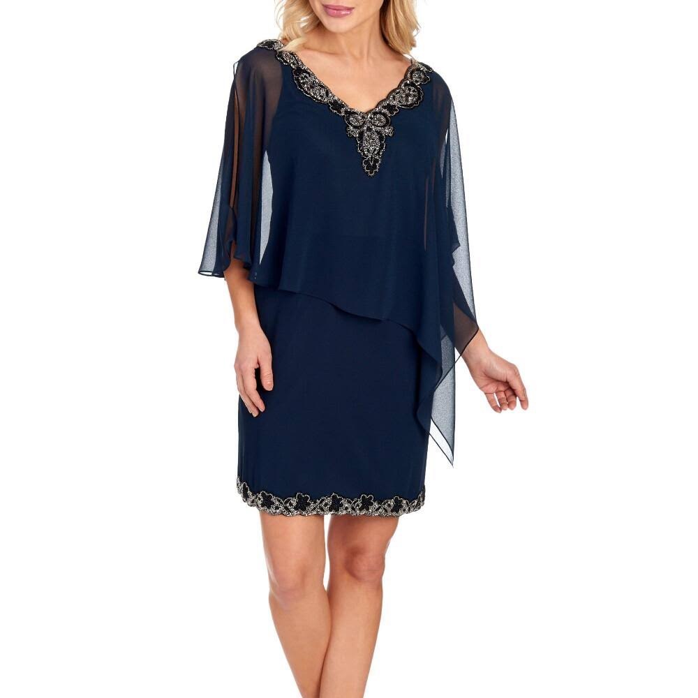 J Kara Beaded Chiffon Poncho Capelet Sheath Dress | Size 8